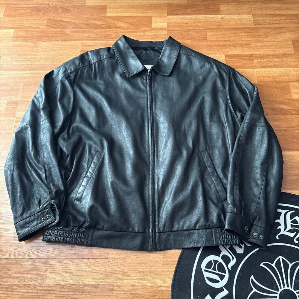 Remy Leather Made in USA Black Lambskin Bomber Jacket Size 44